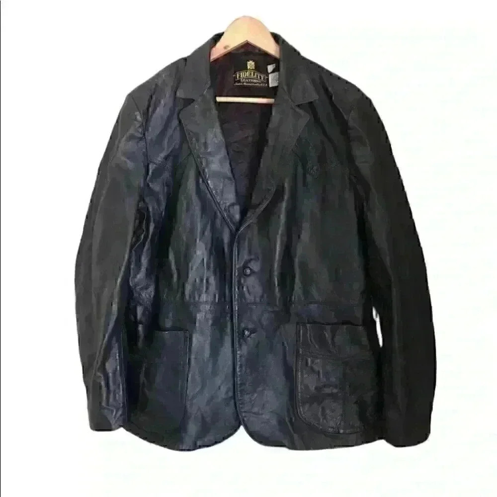 VTG Fidelity Union Made 60s 70s Genuine Black Leather Jacket Men' s Labeled 44